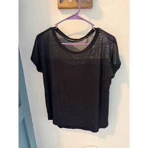 Tahari Black Short Sleeve Mesh Tee M